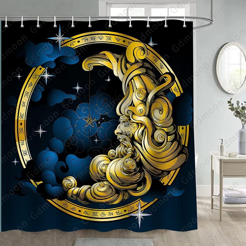 Mandala Celestial Shower Curtain Boho Moon Star Black And White Waterproof Polyester Fabric Bathroom Curtains Home Decor Hooks
