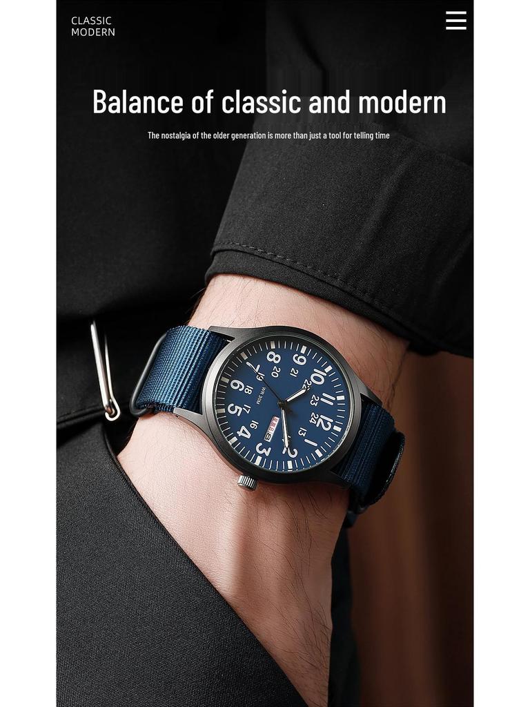 TPW 2024 Men's Luminous Nylon Quartz Watch with Date and Week Display