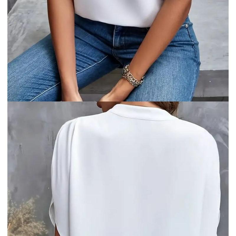 Damen 2025 Sommer Casual Einfarbig V-Ausschnitt Locker Bluse Tops für Damen