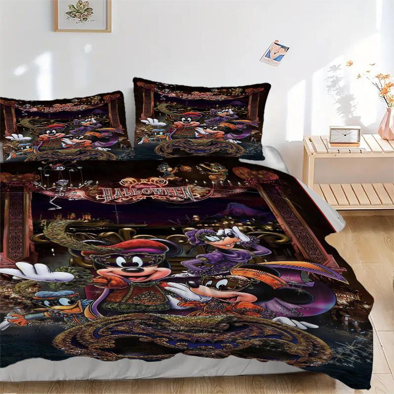 3pcs Mickey and Minnie Halloween Theme Printed Bedding Set, Soft and Comfortable Quilt Cover for Bedroom, Guest Room S067