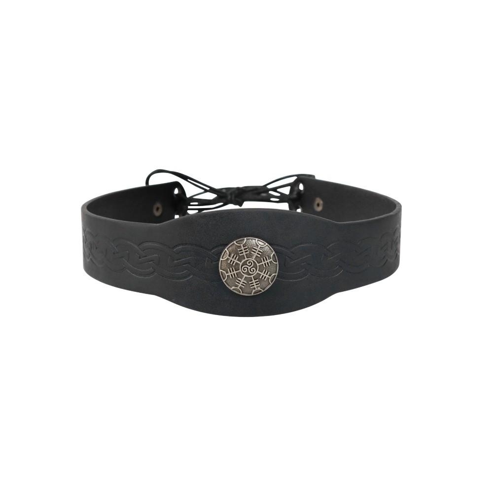 Viking Embossed Pattern Hairband PU Leather Headwear  For Role Play Games and Costume Events чёрный
