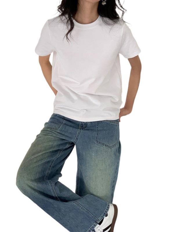 Women's White Short-Sleeve Loose Fit T-Shirt - Versatile Casual Spring/Summer 2024 Trend