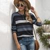 Oversize Women Loose Stripe Sweatshirt Sweater Round Neck Tshirt