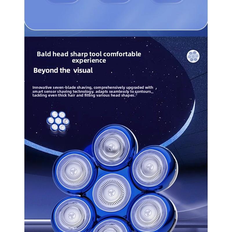 New Smart Men's Electric Shaving Kit for Shaving Bald Heads - Seven-blade Head, Cordless Beard Trimmer