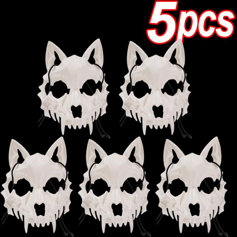 2025 New Halloween Mask Half-face Mask Cos Dragon God Fierce Tiger Night Fork Tengu Man Wolf Mask Performance Skull Masks