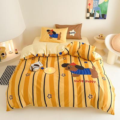 Pet Dog Cartoon Stripe Printed Bedding Set with Pillowcases,2PCS Two-sided Dachshund Printed Duvet Cover for Children and Adults