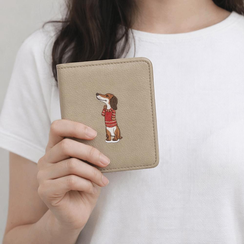 PU Leather Sausage Dog Organ Card Bag Solid Color Leather Card Holder Short Coin Purse  Work