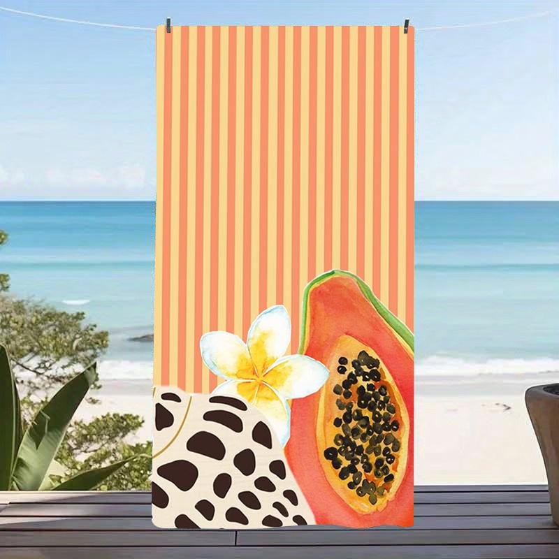 Blueberry Striped Beach Towel Orange And White Vertical Stripes With Realistic Fruit Design Soft Microfiber Towel