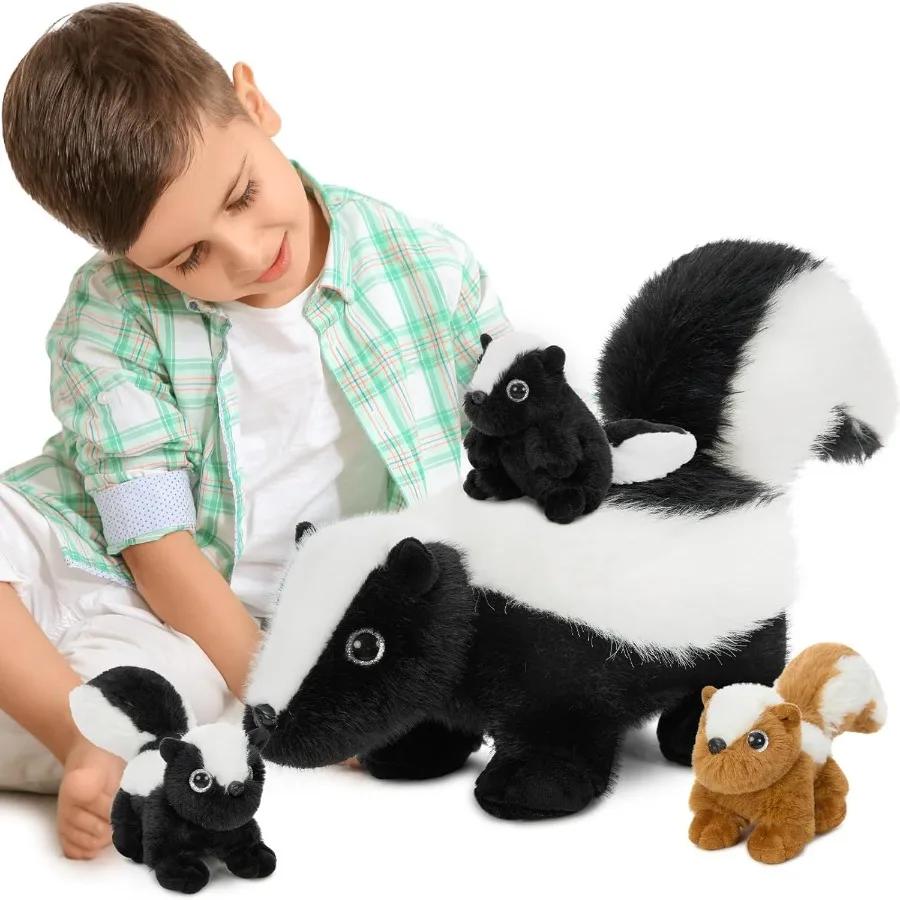 

4Pcs Giant Skunk Stuffed Animal Cute And Charming Plush Toy featuring 3 Infant Skunks Inside 22 Gentle Brown Snuggle Toy designed for Woodland Animal United States