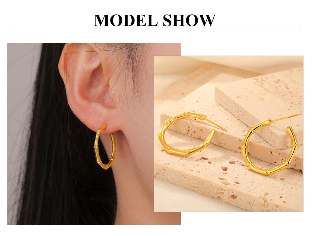 Cazador Stainless Steel Bamboo Joint Hoop Earrings for Women Trendy Round Drop Earrings Jewelry 2026 Valentine Gift New