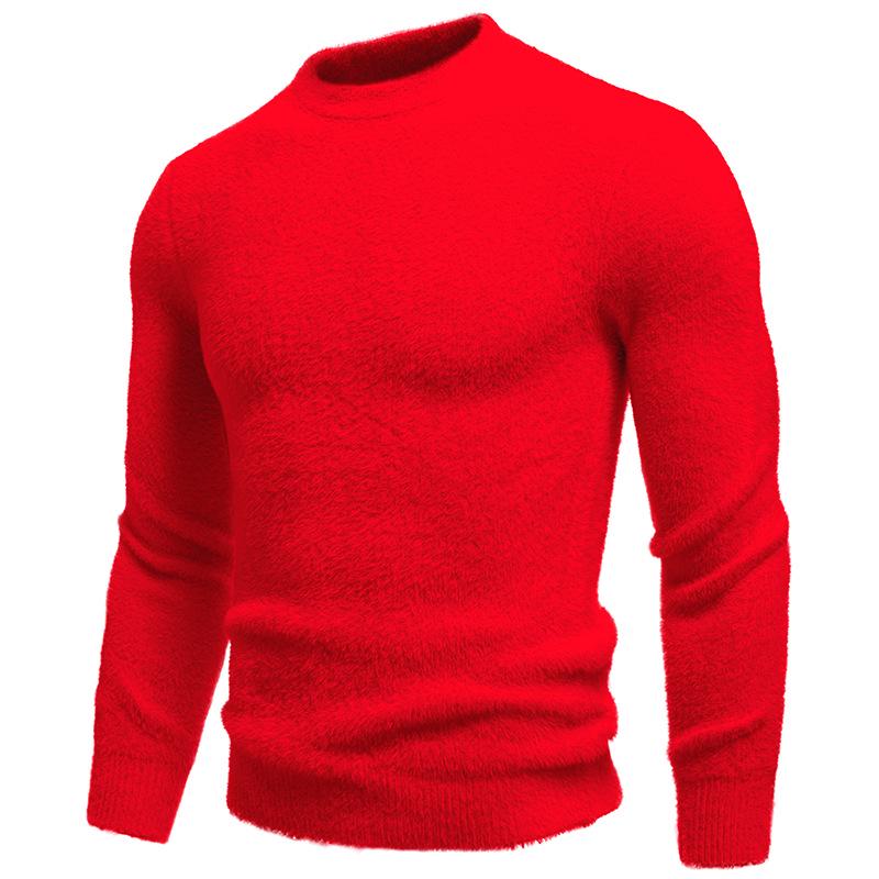 2025 Winter Men's Faux Mink Fur Round Neck Pullover Knitwear - Youth Fashion Casual Base Layer