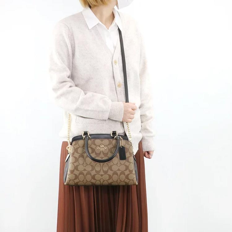 New COACH Lillie Coated Canvas With Leather Shoulder Bag Crossbody Bag Handbag Medium Size Women's Khaki Monogram C1786-IMNOX