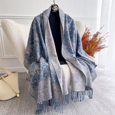[T823] Winterwarmer, dicker Jacquard-Schal im Ethno-Stil, ideal für Outdoor-Aktivitäten, Reisen und Outdoor-Aktivitäten. Kaschmirschal mit Quasten, Pashmina-Halstuch, Retro-Blumenmuster.