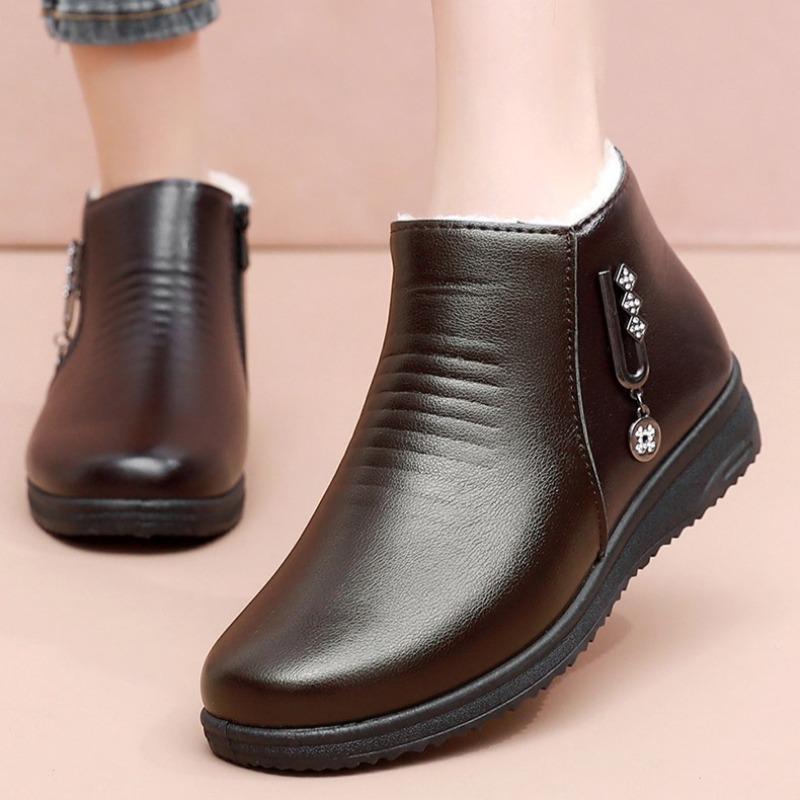 Fashion Casual Flat Bottomed Cotton Leather Shoes for Women Warm Boots with Added Fleece Soft Soled Short Boots for Women Botas Mujer