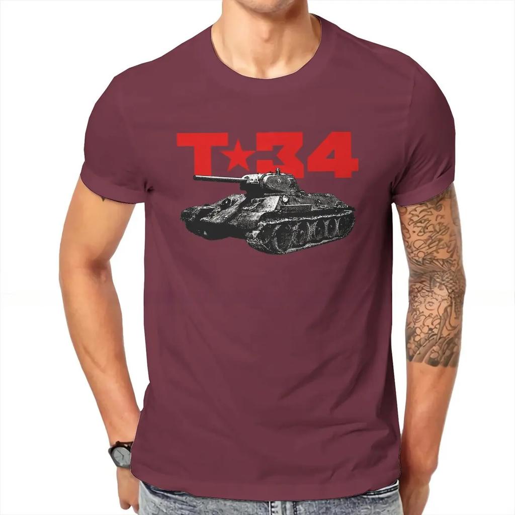 T-34 Tank Pattern Casual T-Shirts Russian USSR CCCP Style Streetwear Casual Short Sleeve Men's T-shirts