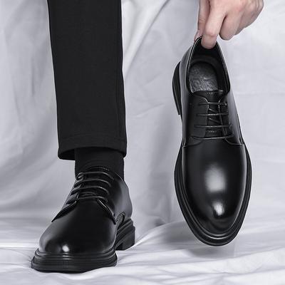 Leather Shoes Men's Autumn Dress British Men's Shoes Low-top Black with Suit Leather Shoes 2025