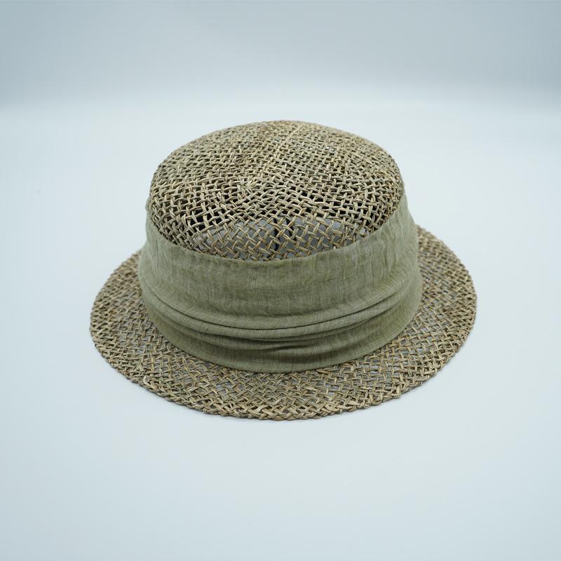 French Retro Japanese Woven Hollow Straw Top Hat Women'S Summer Small Brim Short Brim Panama Flat Top Straw Hat Foreign Trade