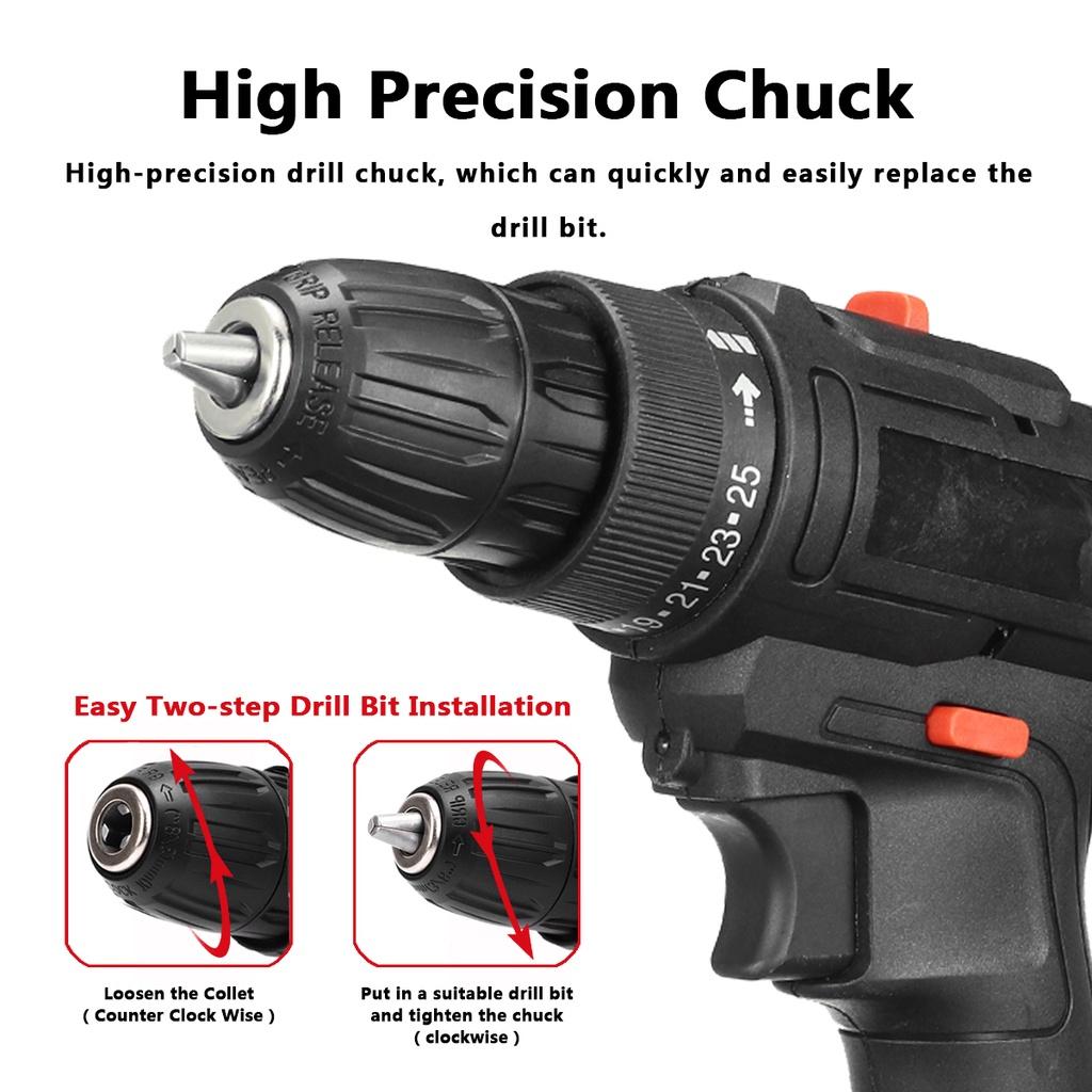 2000W 50N.m 3 In 1 Drill Hammer Variable Speed Cordless Impact Drill with 2 Batteries Cordless Electric Screwdriver