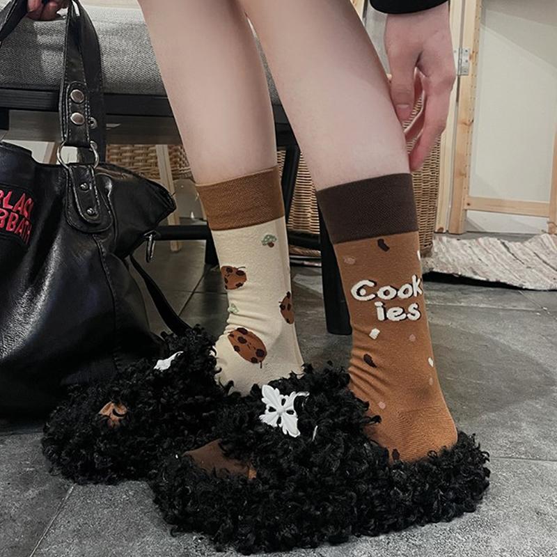Asymmetric Autumn Winter Women Socks Funny Cute Cartoon Cat Embroidery Animal Ab Interesting Mid Tube Socks