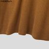 INCERUN Autumn Men Lapel V Neck Long Sleeve Texture Ribbed Knitted Casual Pullover Tops