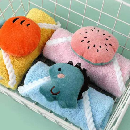 Hand Towel with Lanyard Design, Cartoon Fruit Animal Decor Bathroom Hanging Towel, Soft Thickened Fabric Hand Towel for Kitchen