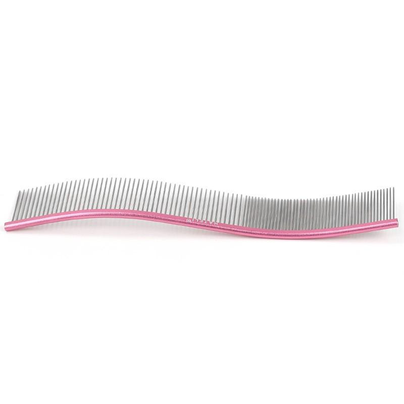 Peigne de toilettage pour animaux de compagnie en forme de S pour chiens avec dents à double densité Conception incurvée Options de manche en acier inoxydable