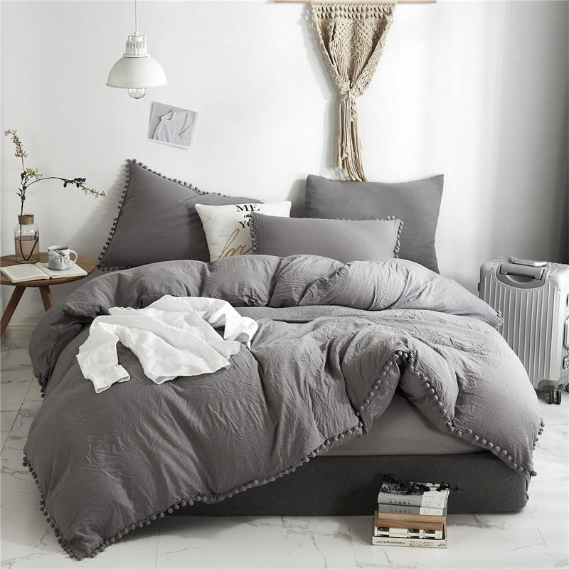 American Style Furball Tasseles Yellow Bedding Set Queen Home Hairball Tassel Bed Cover Sets Soft King Size Duvet Cover No Sheet