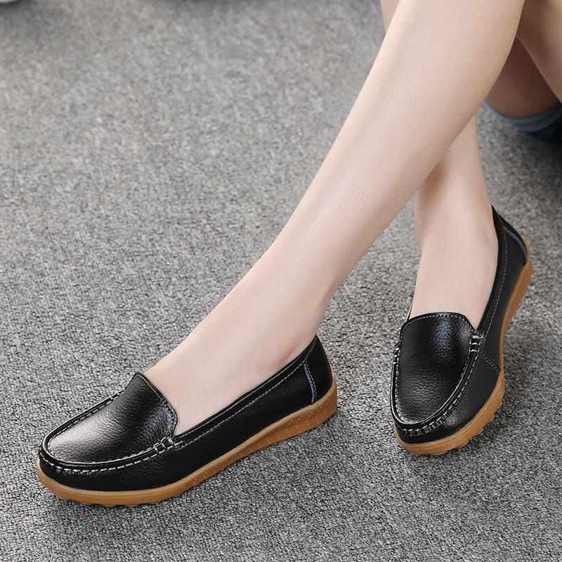 Leather shoes soft-soled women's shoes women's casual flats beef tendon sole one-pedal single shoes