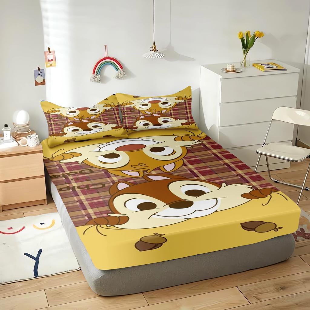 Chip And Dale Cartoon Fitted Sheet Cover For Children Cute Digital Printing Bedding, Coverage, Teenager With Elastic Sheets