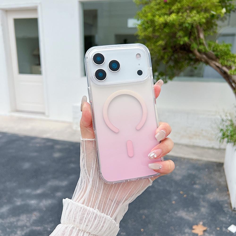 Gradient Color Clear Magnetic Charging Phone Case For iPhone 17 Air 16 15 14 Plus 13 12 Pro Max 11 16e 17e Transparent Cover