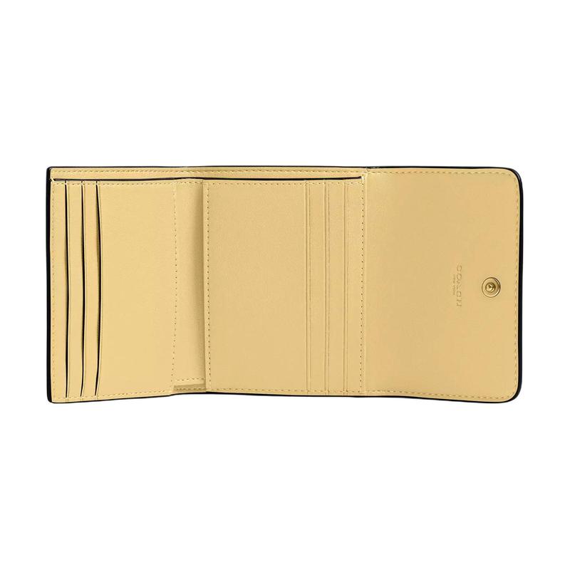 Coach Mila 11 Tri-Fold Polished Pebble Leather Wallet Small Women's Vanilla Vanilla Yellow