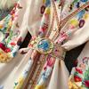 France Elegant Vintage Luxury Evening Dress Women Print  Button Long Party Dress Female Casual Chic Holiday Clothing