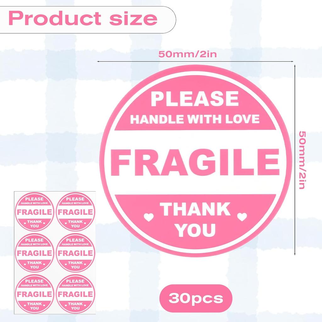 2 inch 300 PCS Fragile Sticker Pink Round Fragile Labels Cute FragileSticker Handle with Care Thank You Label for Shipping Moving Glass Permanent