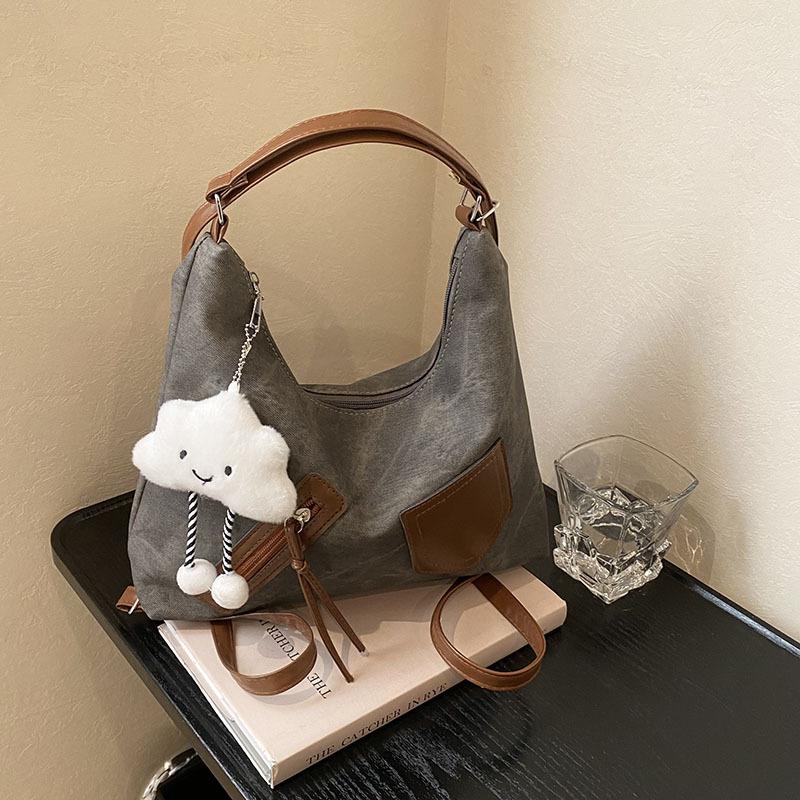 

New spring retro contrasting color large capacity simple crossbody shoulder 2025 commuting new niche design tote bag Without pendant