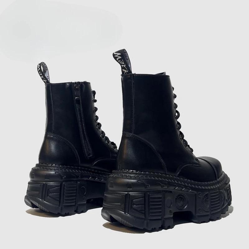 Fashion Platform Black 2025 New Autumn and Winter British Style Small Height Boots Women's Booties