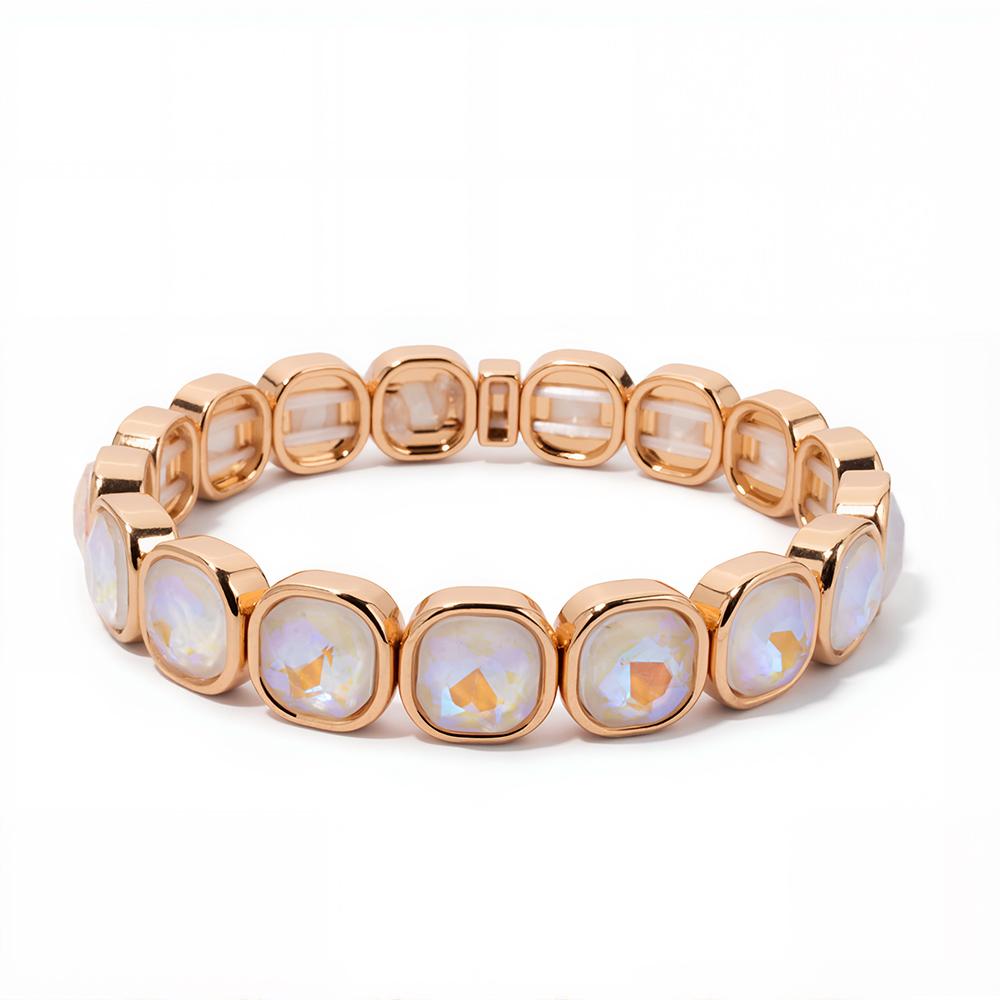 New Design Colorful 12mm Rhinestone Women Bracelet Enamel Gold Color Beads Boho Elastic Bangle