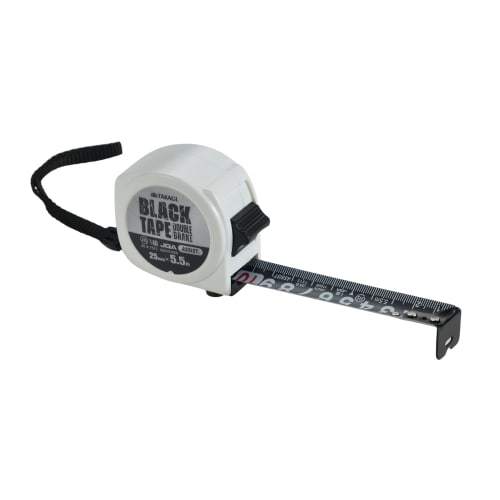 Takagi Black Tape, Convex, White, 25mm x 5.5m, JIS Class 1, Double-Sided Scale, Black Tape, White Scale, Easy-to-Read, Double-Lock, White Body, Compac