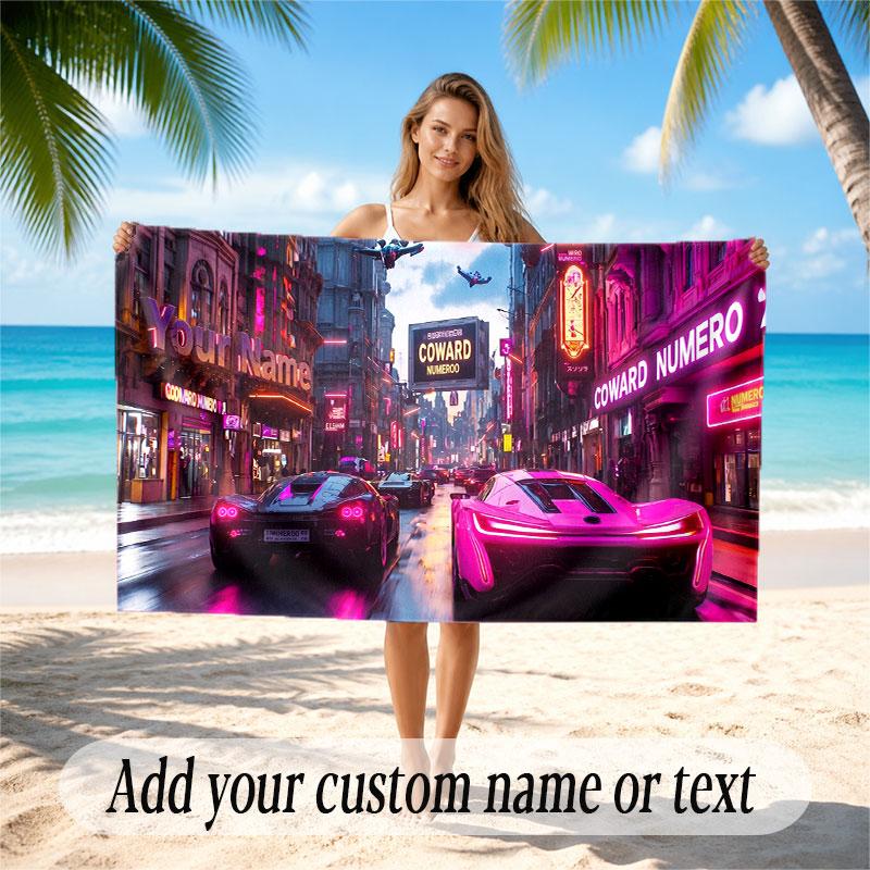 Neon Abstract Theme Beach Towel Personalized Custom Name & Text Soft Quick Dry Beach Towel for Swimming Travel