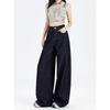 Spring and Autumn American Dark Blue Jeans Women's New Small High Waist and Thin Straight Loose Wide-leg Pants