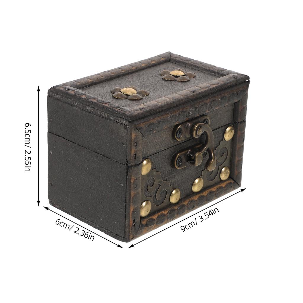 Vintage Wooden Treasure Chest Dark Brown Solid Wood Jewelry Storage Box Decorative Organizer Home Decoration Keepsake Box Retro