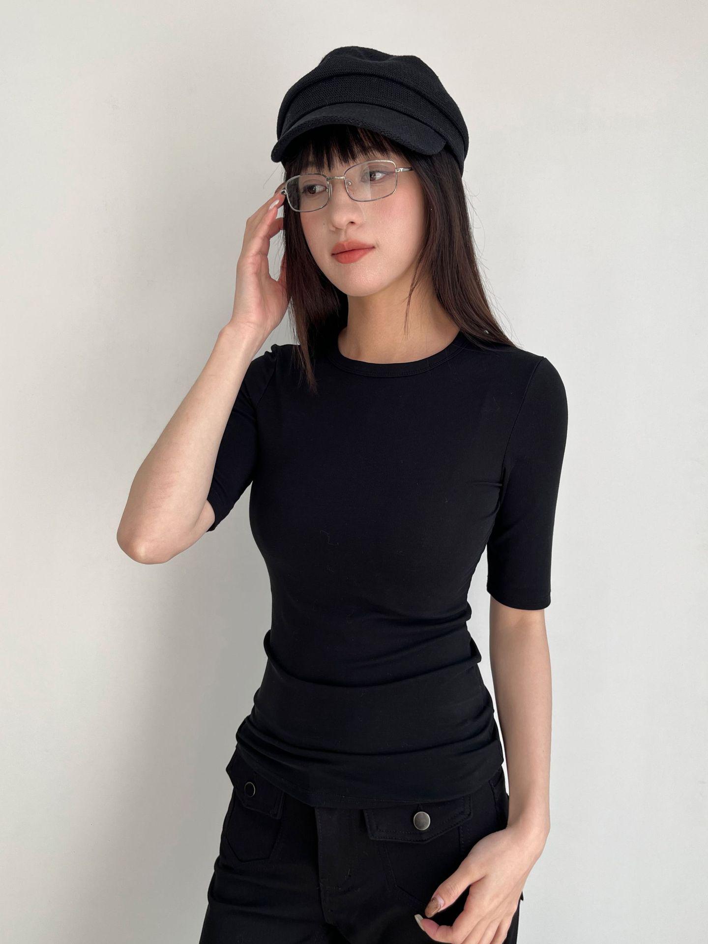 Yuyi Spring 2026 Women s Tencel Sheer T-Shirt: Simple, Stylish, Slightly Stretchy Mid-Sleeve Top A3919. One Size чёрный