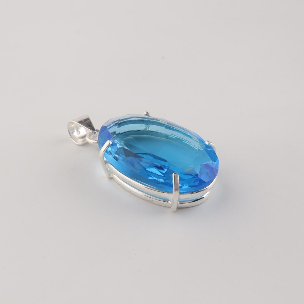 Swiss Blue Topaz Gemstone 925 Sterling Silver Handmade Partywear Pendant For Women, Topaz Pendant For Mother PP-64-9