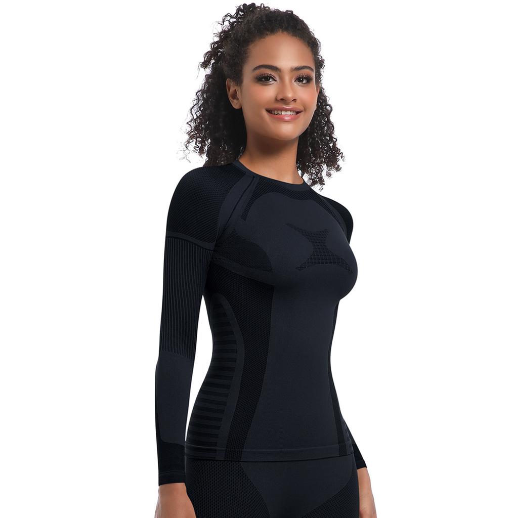 New Seamless Knitted Long Fitting High Elasticity Ski Suit Long Sleeved Sports Running Fitness Yoga Suit Top
