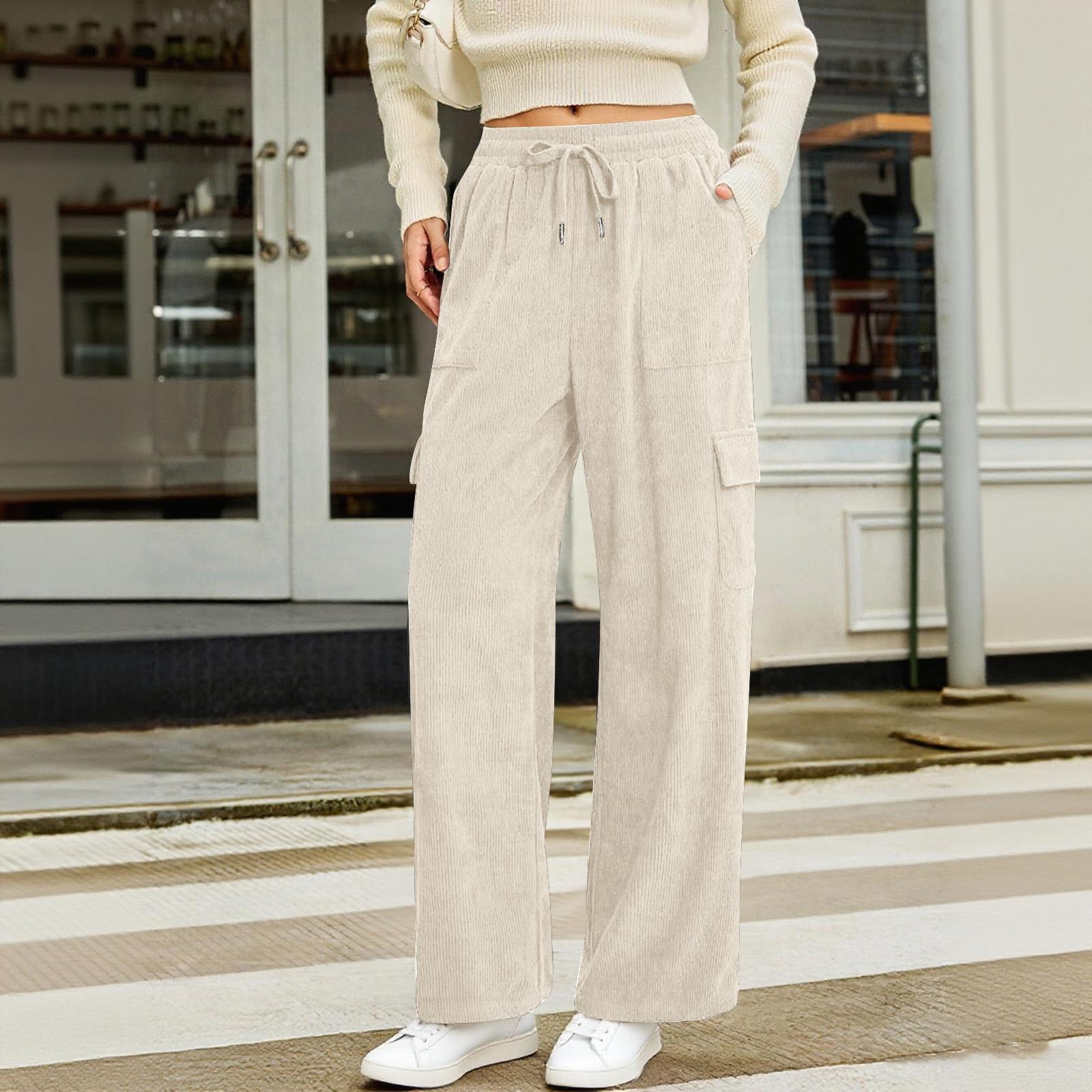 

Женские вельветовые повседневные брюки с высокой талией, эластичной кулиской, свободные, рабочая одежда, широкие брюки с карманами XL