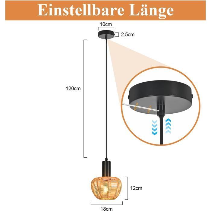 Pendant Light - NETTLIFE - Braided Rattan Model - E27 Socket - Black - Wicker Lampshade