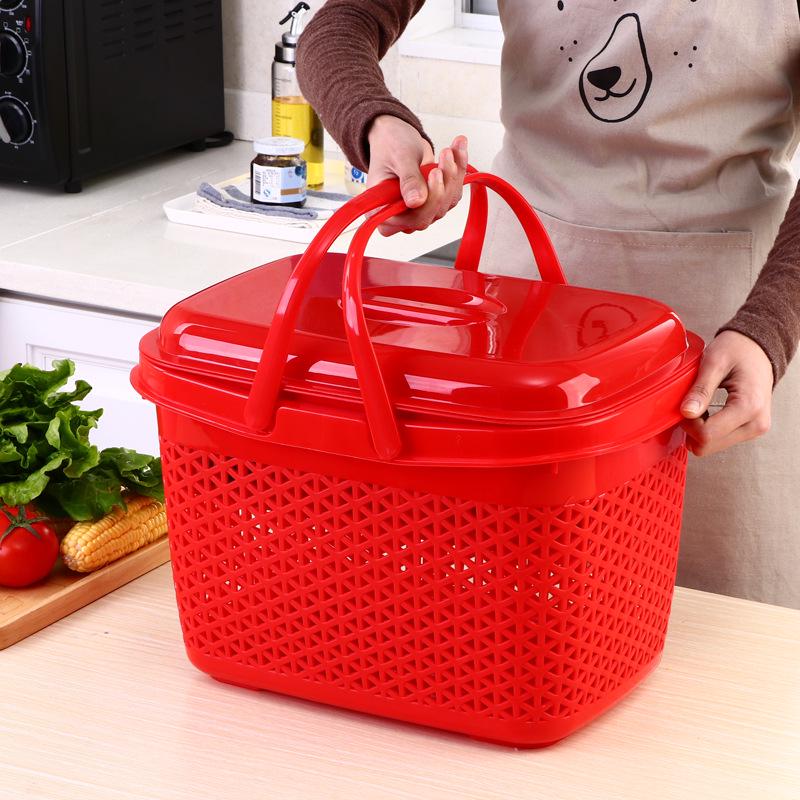 Dual-Layer Large Capacity Handheld Basket for Kitchen and Supermarket Use