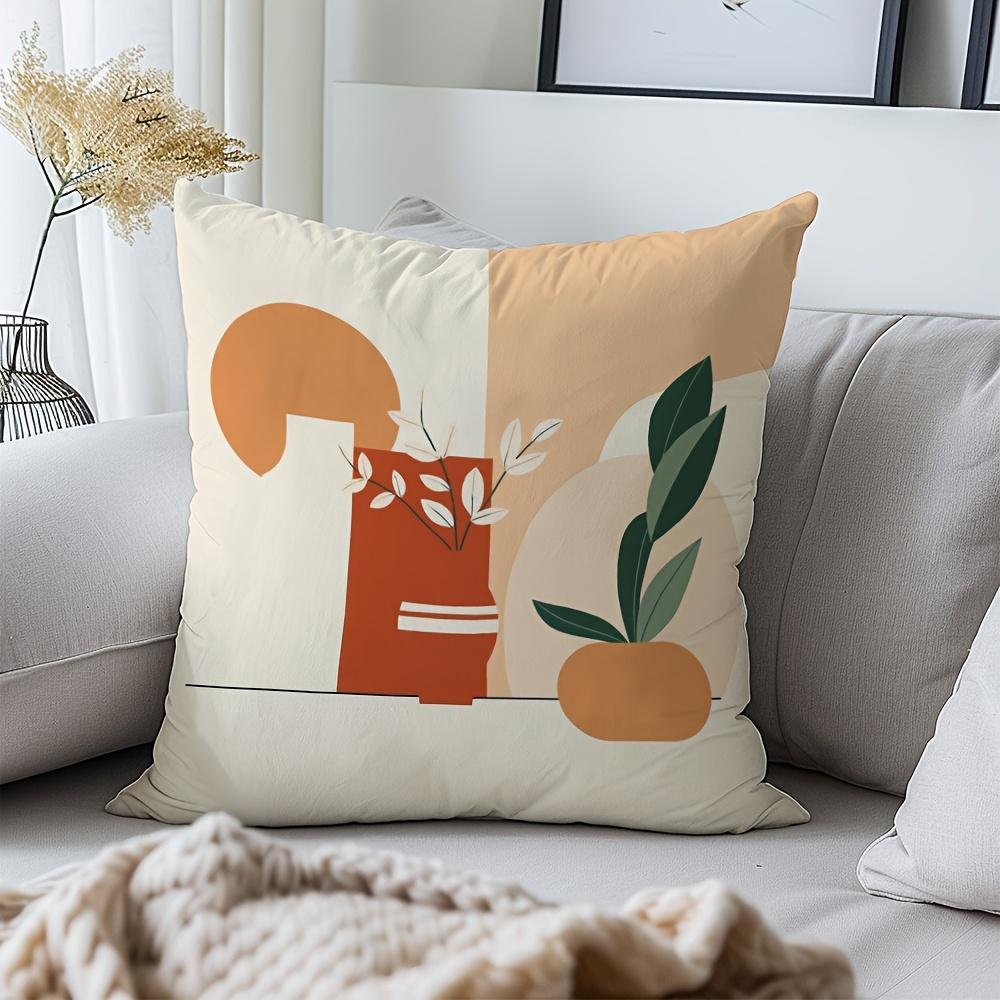 Abstract Botanical Pillowcase Boho Throw Cushion Cover Modern Plant Life Decor Geometric Leaf Print Neutral Bedroom Accent