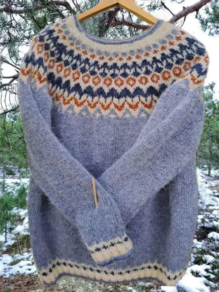 Damen Colorblock Rundhals Locker Geschnittener Mode-Pullover