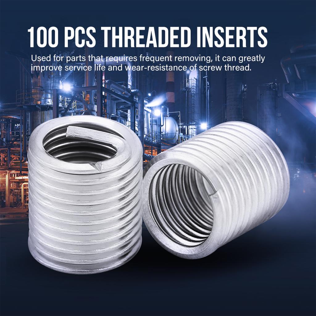 Coiled Wire Insert, 100pcs Helical Threaded Inserts Stainless Steel SS304 Coiled Wire Helical Screw Thread Inserts M8 Screw  Assortment Sets