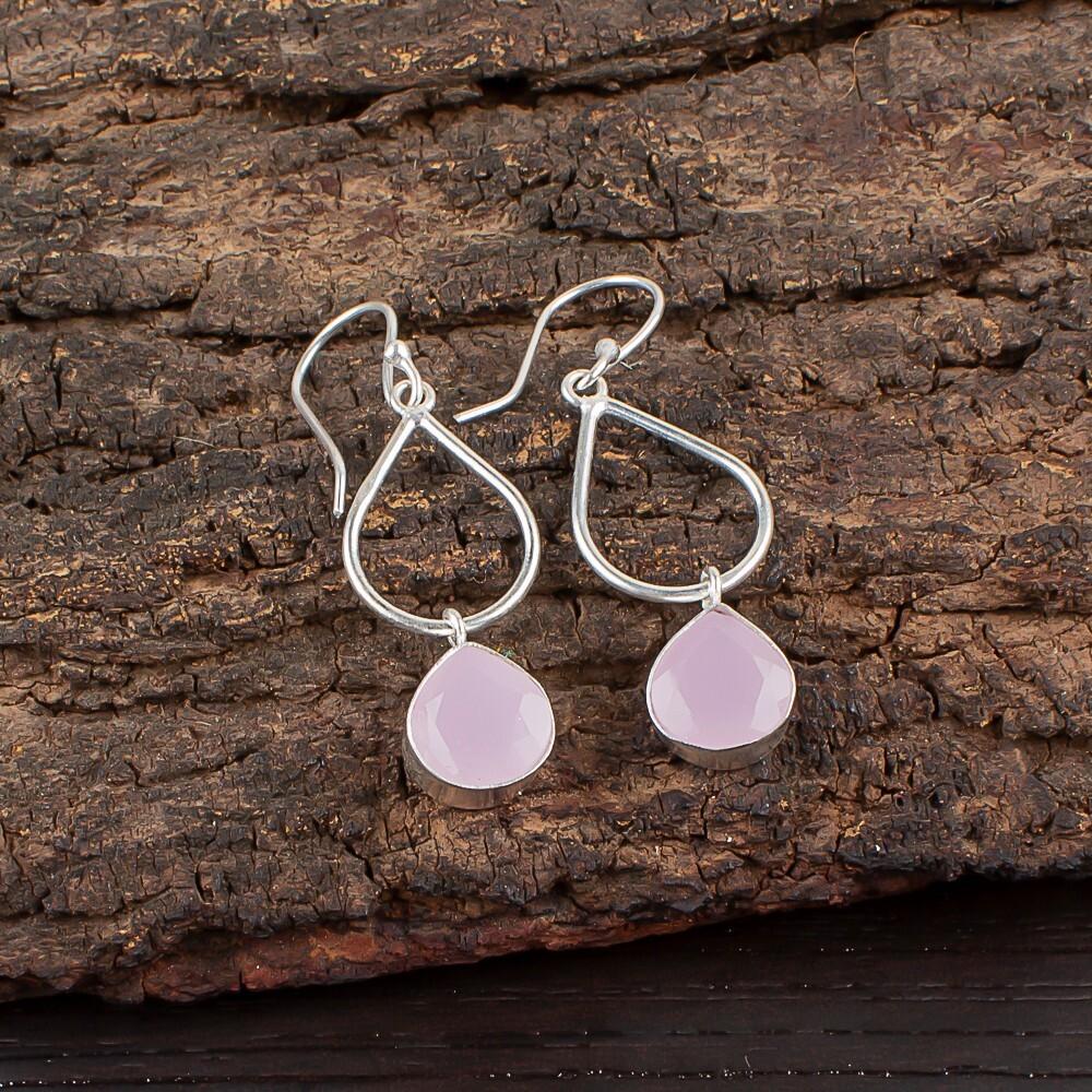 

Rose Chalcedony Gemstone 925 Sterling Silver Jewelry Handmade Earrings 1.90 EE-19-17